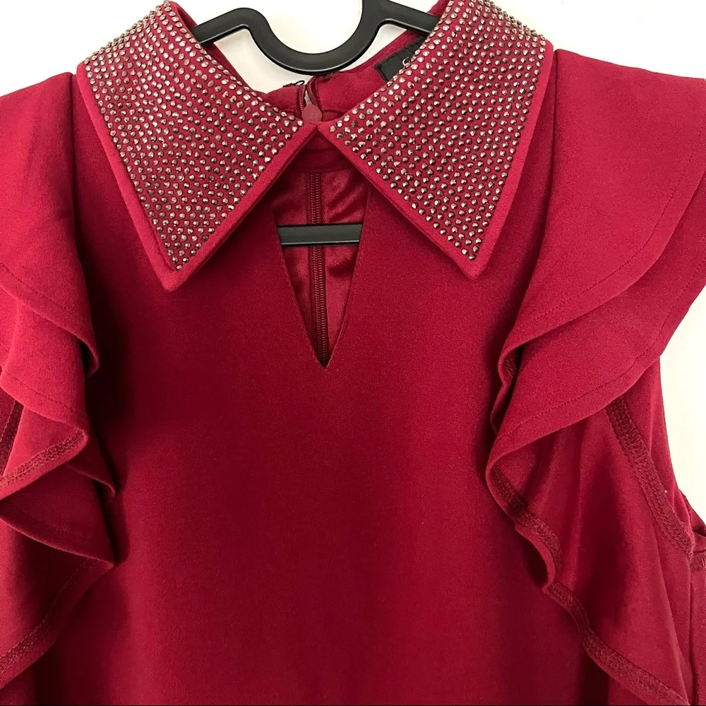 RED GRACIA CRYSTAL JEWELED COLLAR DRESS - Picture 2 of 11